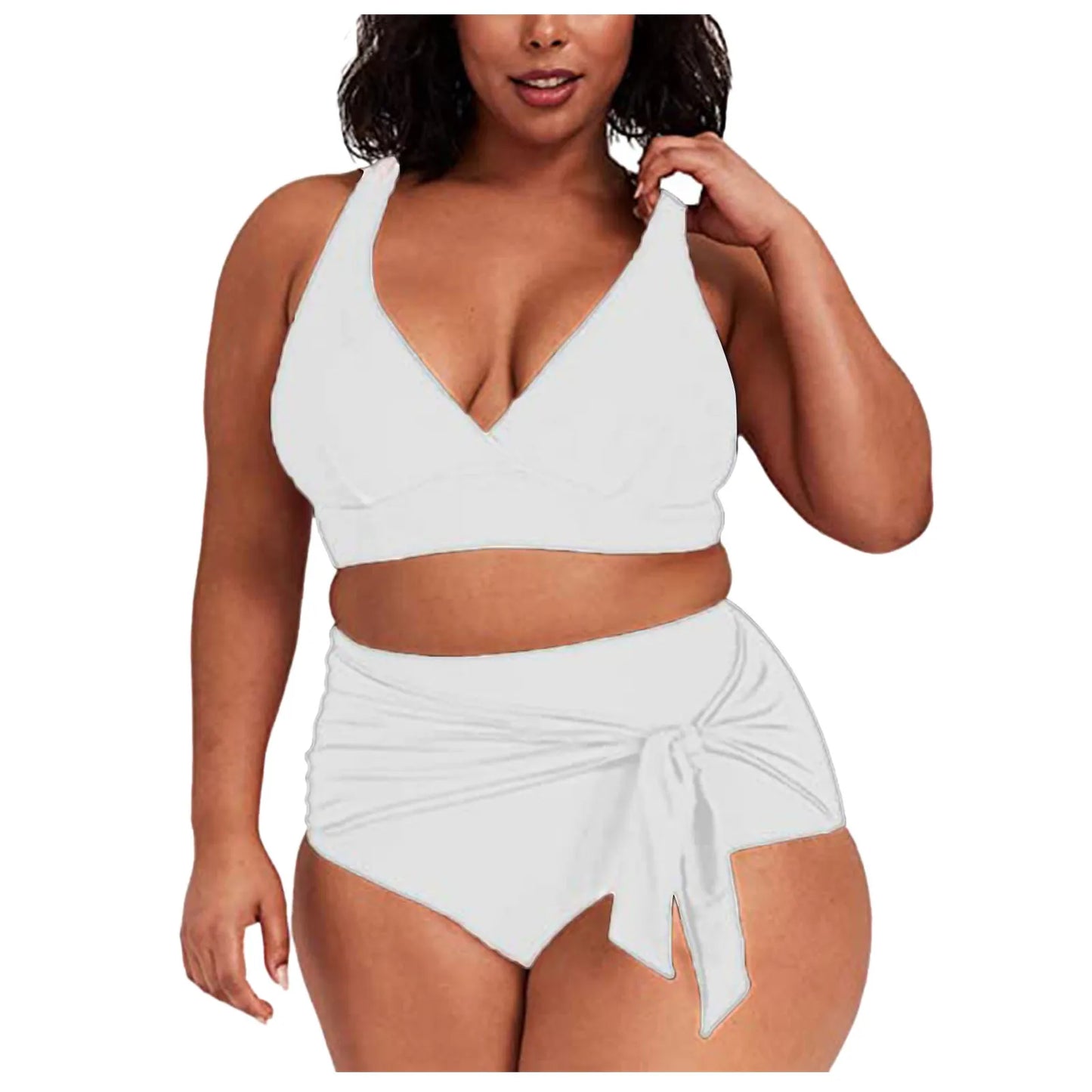 2023 Womens Swimwear High Waist Bikini Solid Color Plus Size Big Breast Swimsuit Strappy Bather Swimming Wear Bathing Suit