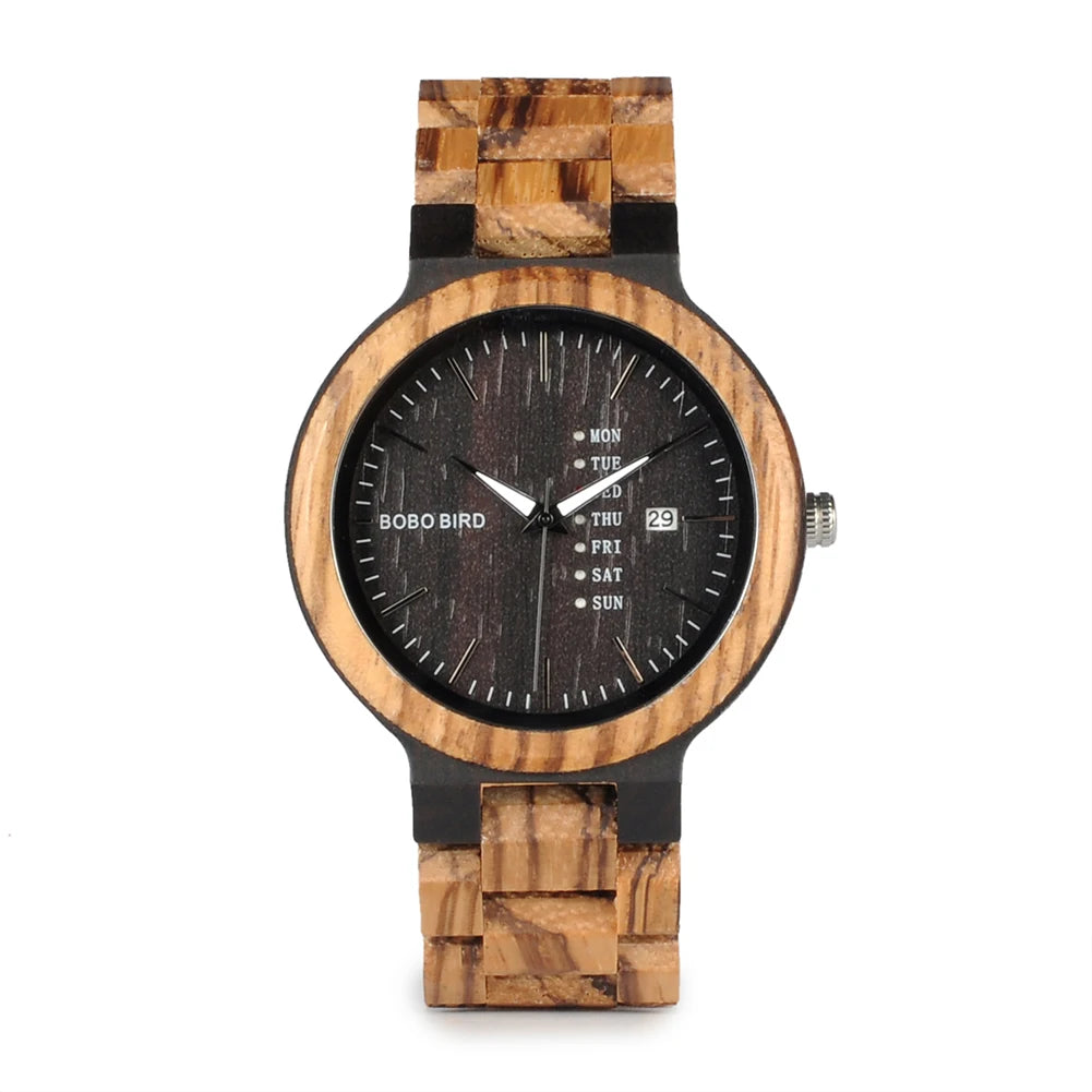 BOBO BIRD Couple Wooden Watch Luxury Brand Wood Timepieces Week Date Display Quartz Watches for Men Women Customized Family Gift