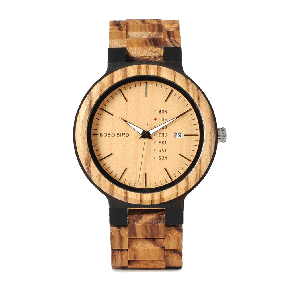 BOBO BIRD Couple Wooden Watch Luxury Brand Wood Timepieces Week Date Display Quartz Watches for Men Women Customized Family Gift