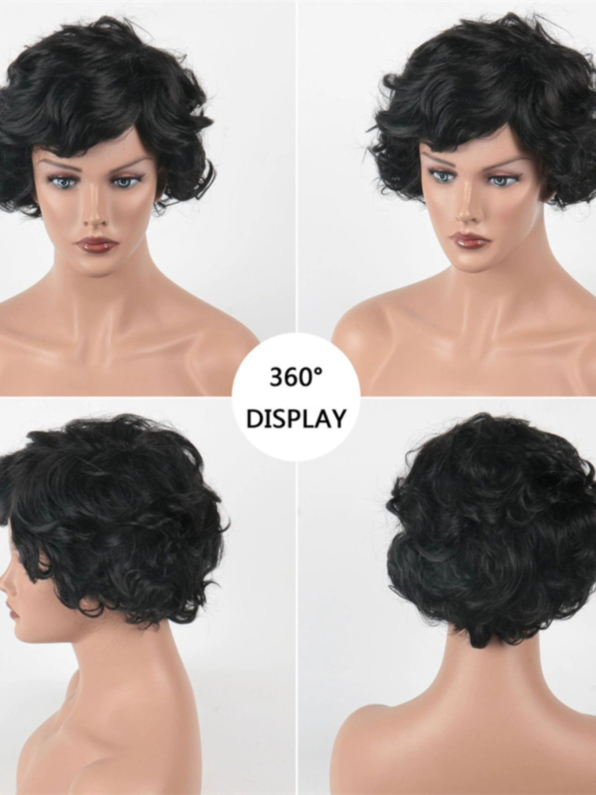 Black Women's Wig Short Wavy Curly Hair Side Bangs Hair Style Foreign Trade Popular Style Stylish Black Chemical Fiber Full Head Cover