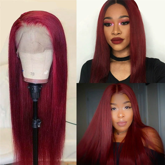 Ebay HOTSALE Lady Wine Long Straight Hair Middle Bobo Wigs