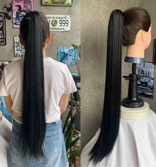 Online Influencer Fashion 80cm Wig Ponytail Long Straight Hair Natural Color Grip Realistic Elegant High Ponytail Braid