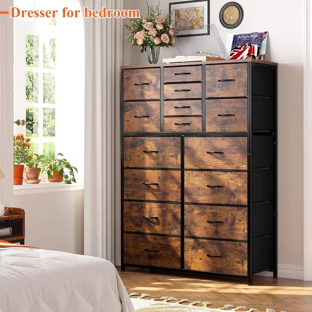 Dresser for Bedroom with 16 Drawer, Dressers & Chests of Drawers, Tall Dresser for Bedroom, Dresser Organizer with Fabric Bins