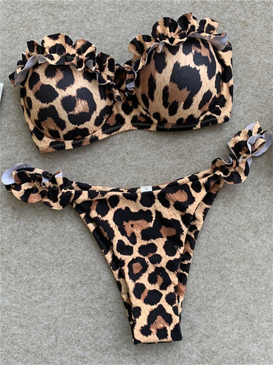 Animal Print Leopard Bikini Push Up Swimsuit Sexy Women Bikini Set 2024 Brazilian Bathing Suit Bandeau Thong Swimwear Beach Wear