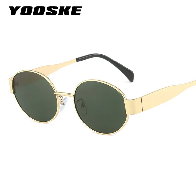 YOOSKE 2024 New Oval Sunglasses For Men Women Small Round Metal Fashion Sun Glasses Luxury Brand Designer Eyewear UV400