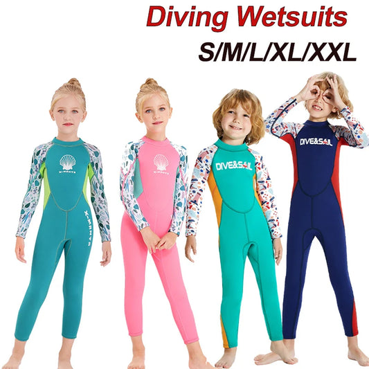 Kids Diving Suit 2.5MM Neoprene Surfing Clothing One Piece Beachwear Bathing Suit UV Protection Water Sports Swimming Wetsuits