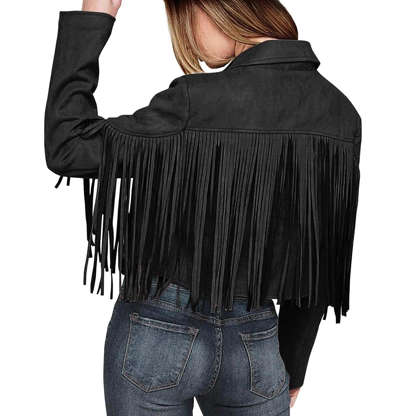 Winter Jackets For Women Fringe Suede Leather Jackets Tassel Motorcycle Cropped Coats Turndown Collar Open Front куртка женская