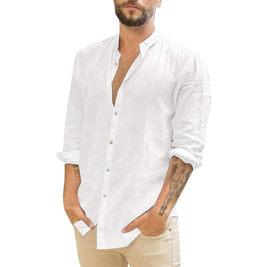 Men's White Shirts Casual Plus Size Loose Hawaii Cotton Linen Shirt Mens Streetwear Turn Down Collar Long Sleeve Shirts Blouses