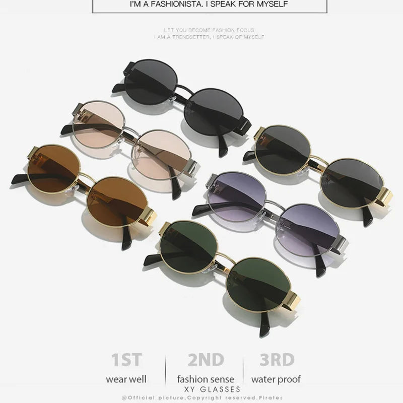 YOOSKE 2024 New Oval Sunglasses For Men Women Small Round Metal Fashion Sun Glasses Luxury Brand Designer Eyewear UV400