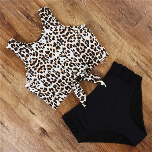 High Waist Bikini Sexy Swimwear Women Striped Leopard Front Tie Push Up Two Piece Swimsuit Beach Bathing Suit Vacation Outfits