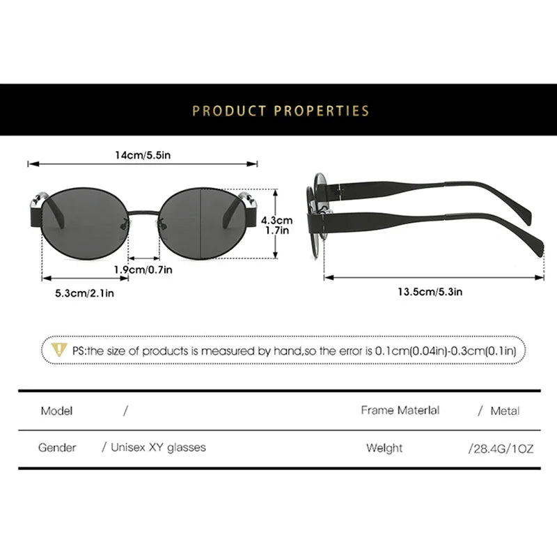 YOOSKE 2024 New Oval Sunglasses For Men Women Small Round Metal Fashion Sun Glasses Luxury Brand Designer Eyewear UV400