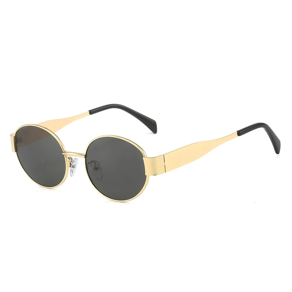 YOOSKE 2024 New Oval Sunglasses For Men Women Small Round Metal Fashion Sun Glasses Luxury Brand Designer Eyewear UV400